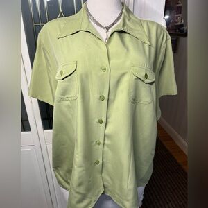 NWT Aparenza 3X Sage Green Silky Button-Up Blouse Plus Size